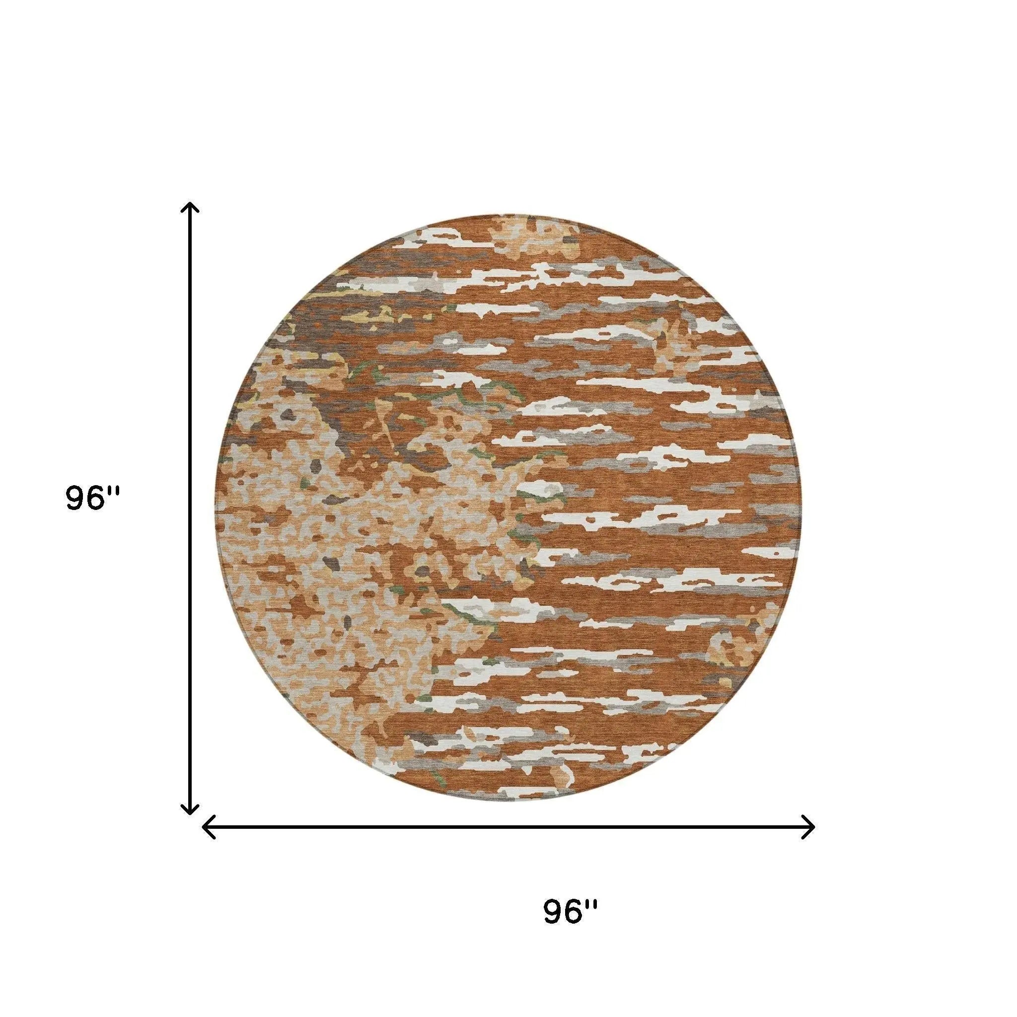 8' Orange And Beige Round Abstract Washable Indoor Outdoor Area Rug Homeroots Outdoor