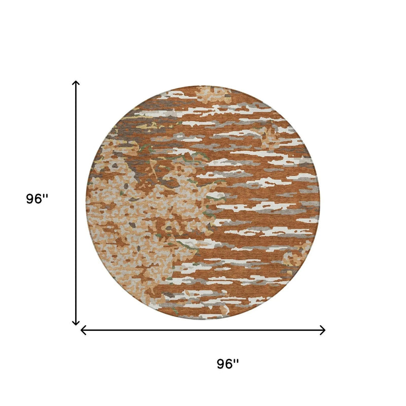 8' Orange And Beige Round Abstract Washable Indoor Outdoor Area Rug Homeroots Outdoor