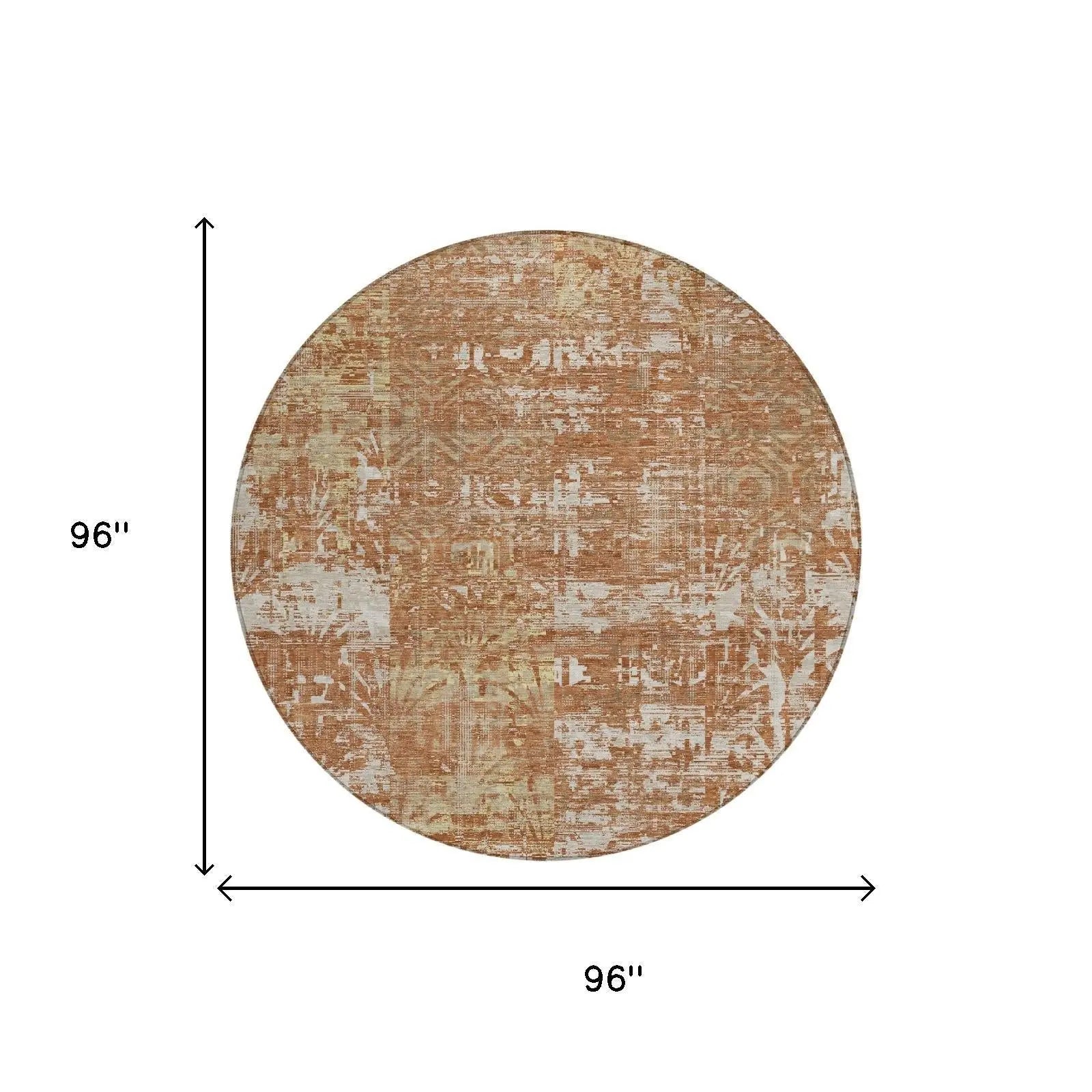 8' Orange And Beige Round Abstract Washable Indoor Outdoor Area Rug Homeroots Outdoor
