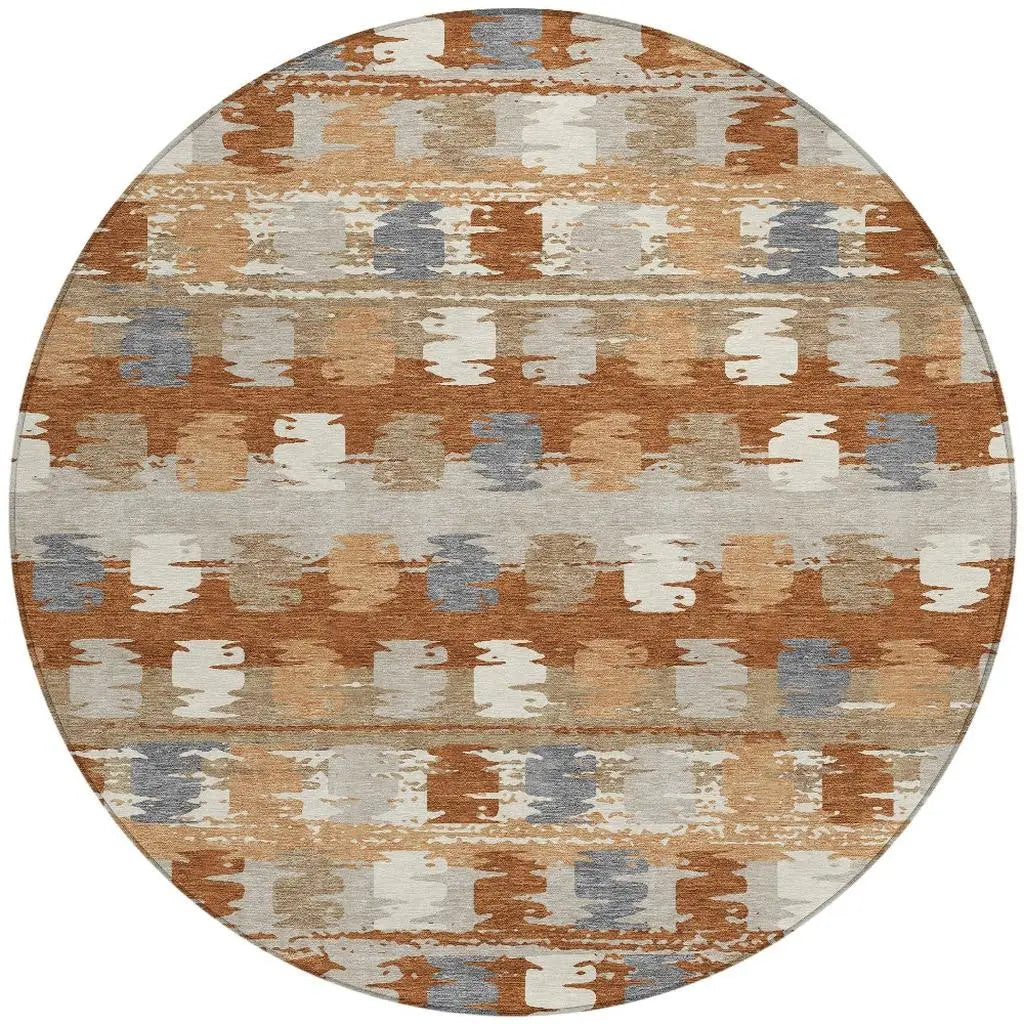 8' Orange And Beige Round Abstract Washable Indoor Outdoor Area Rug Homeroots Outdoor