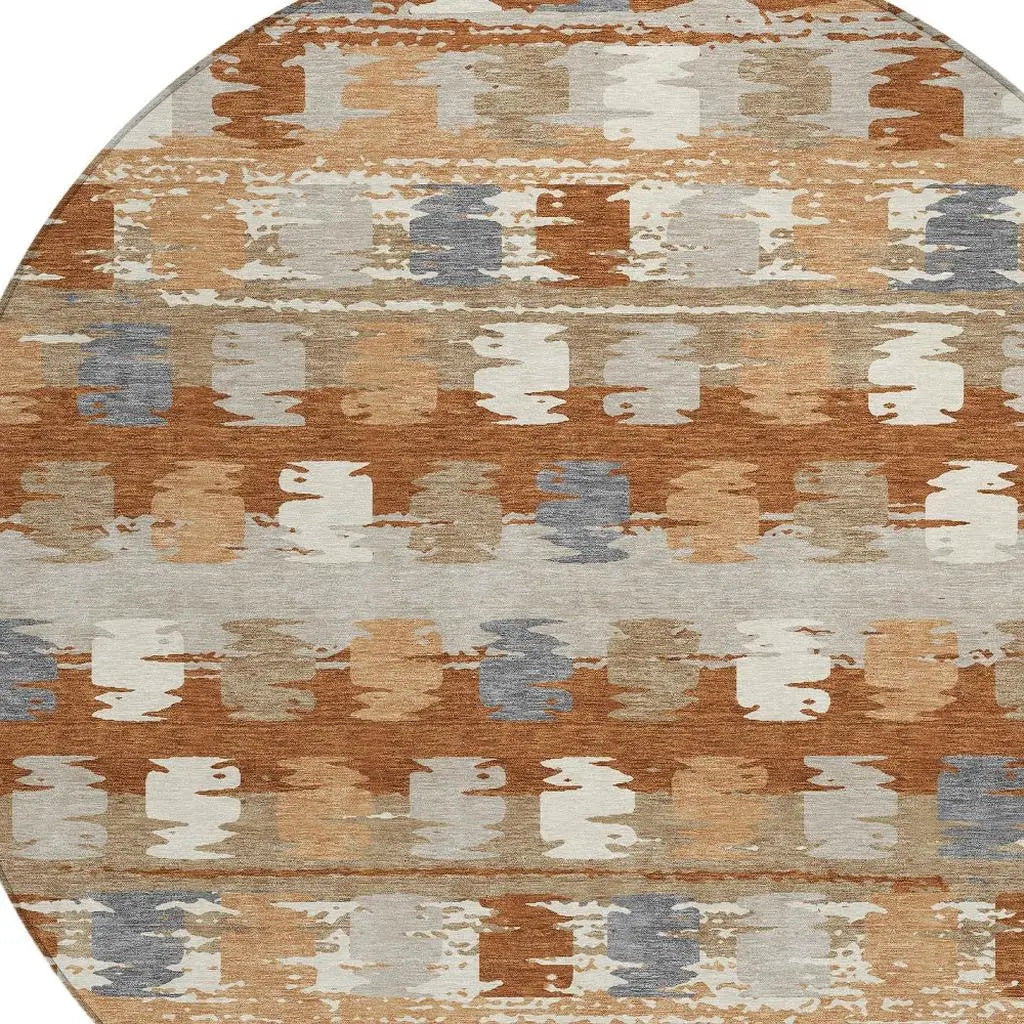 8' Orange And Beige Round Abstract Washable Indoor Outdoor Area Rug Homeroots Outdoor