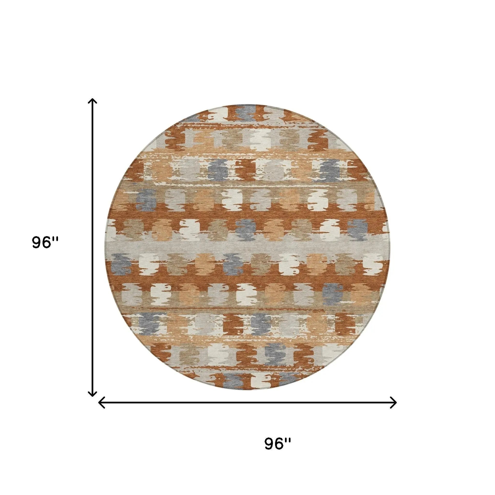 8' Orange And Beige Round Abstract Washable Indoor Outdoor Area Rug Homeroots Outdoor