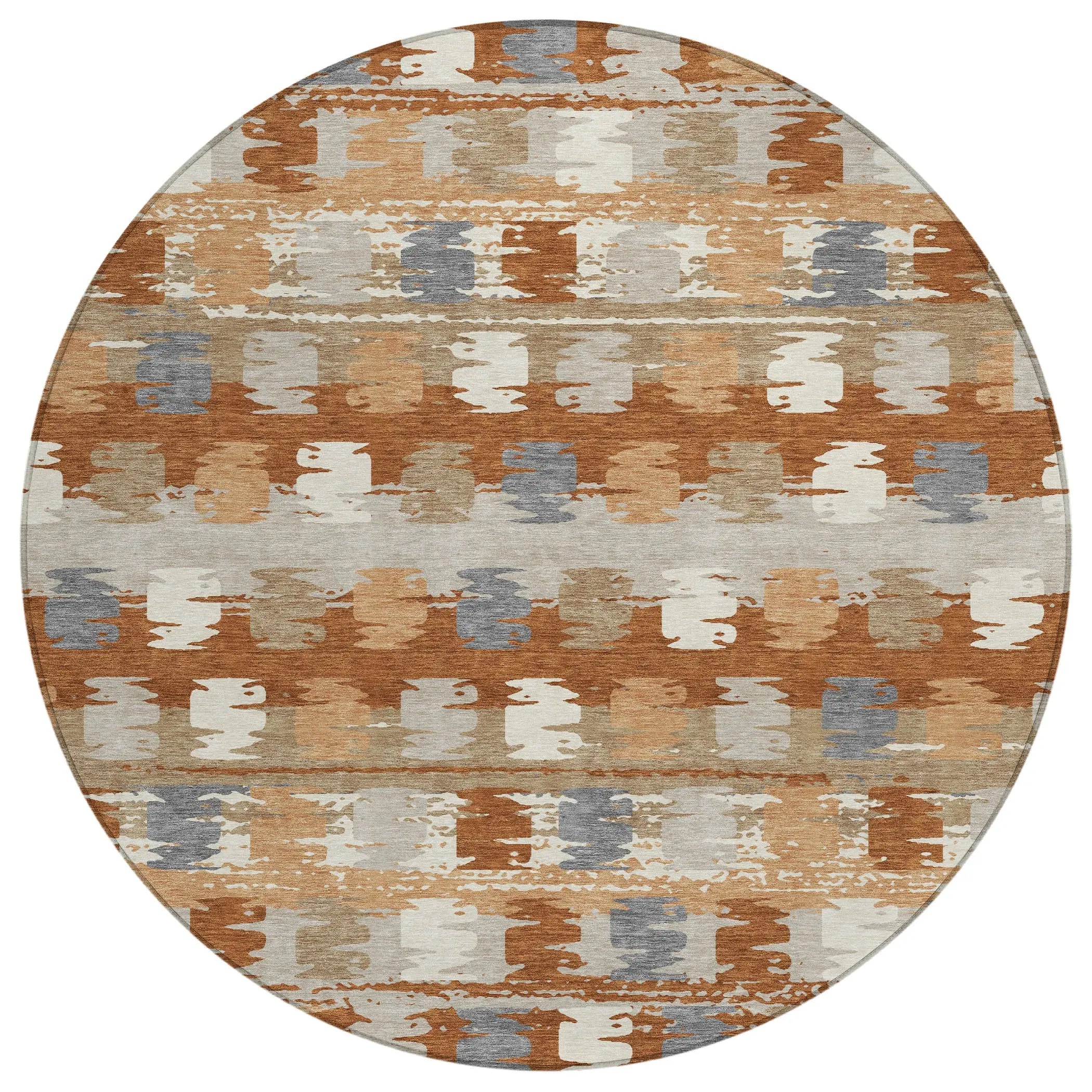 8' Orange And Beige Round Abstract Washable Indoor Outdoor Area Rug Homeroots Outdoor