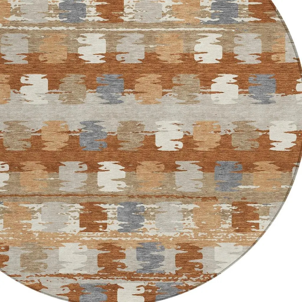 8' Orange And Beige Round Abstract Washable Indoor Outdoor Area Rug Homeroots Outdoor