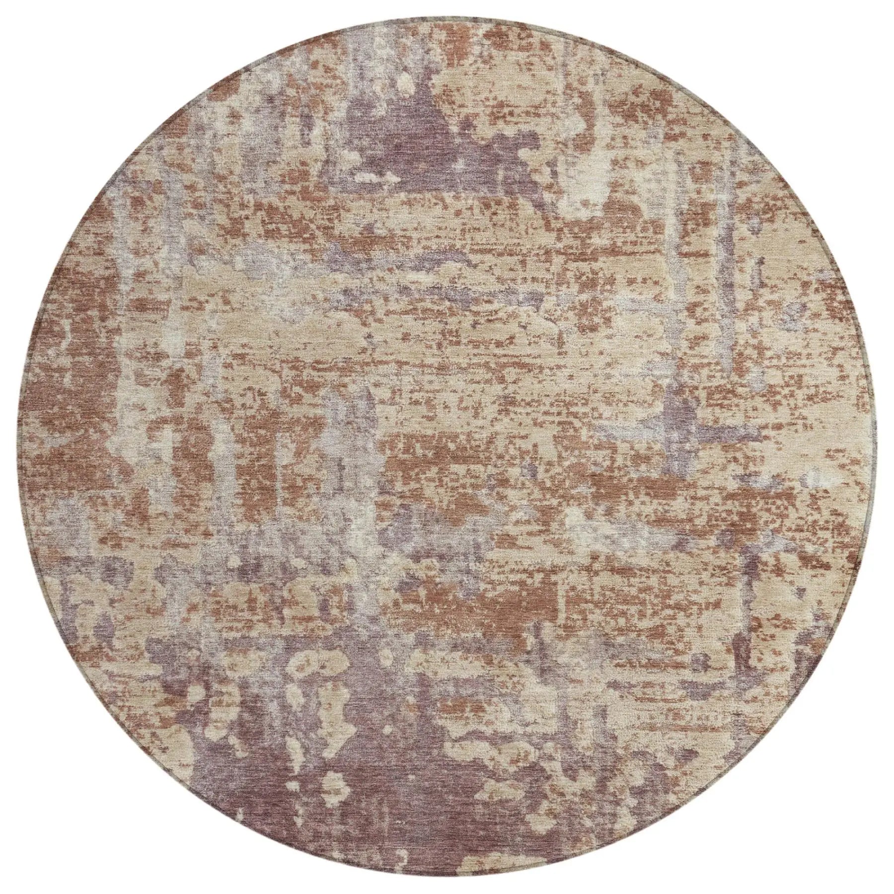 8' Orange And Beige Round Abstract Washable Indoor Outdoor Area Rug Homeroots Outdoor