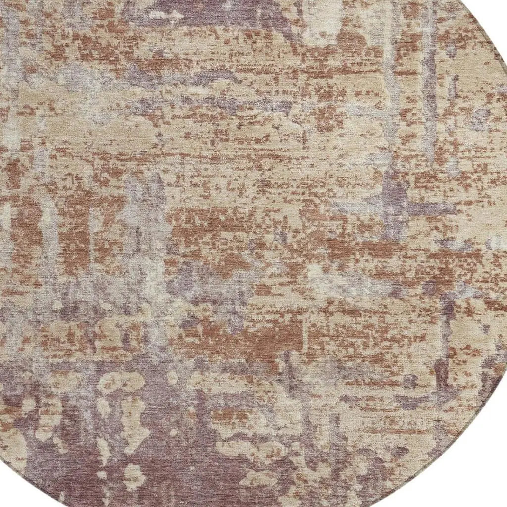 8' Orange And Beige Round Abstract Washable Indoor Outdoor Area Rug Homeroots Outdoor