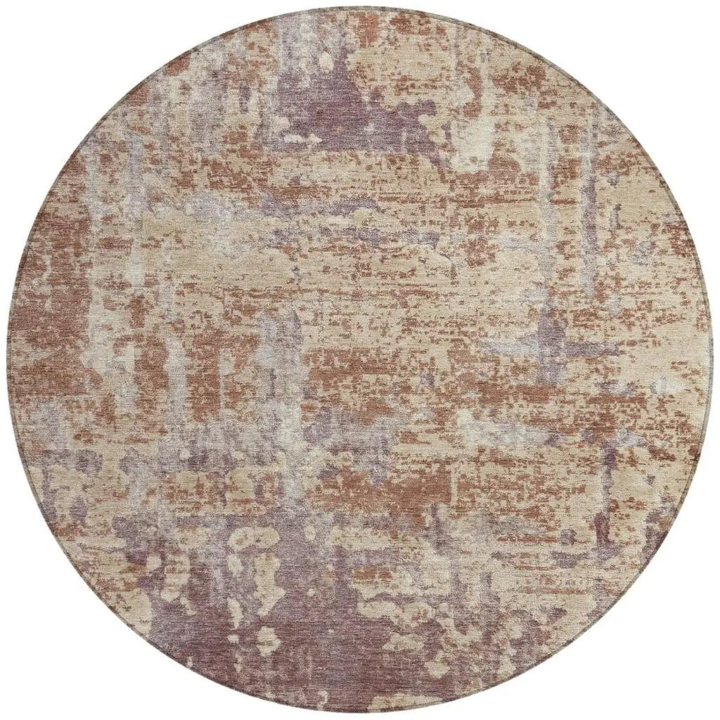 8' Orange And Beige Round Abstract Washable Indoor Outdoor Area Rug Homeroots Outdoor