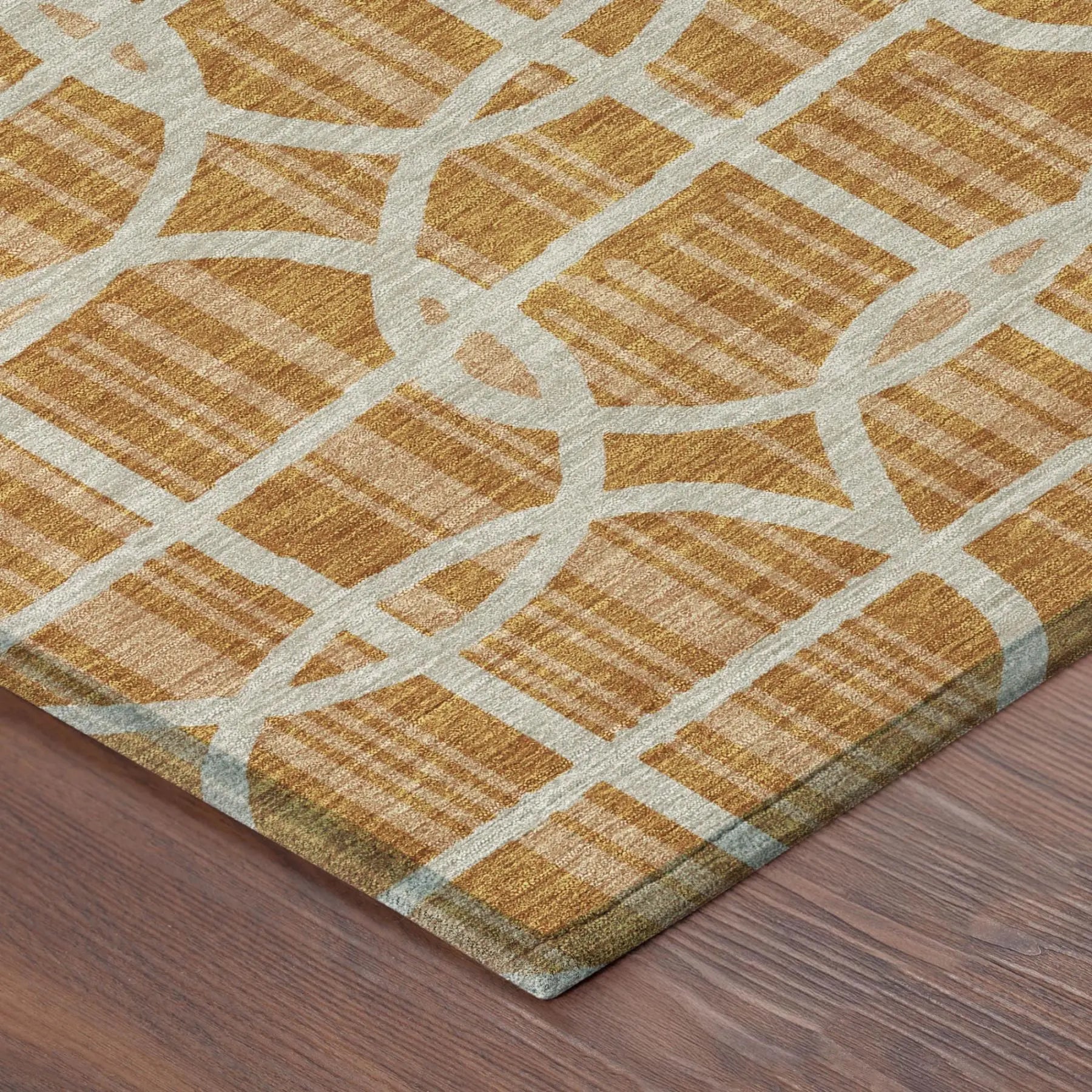 8' Orange And Beige Round Geometric Washable Indoor Outdoor Area Rug Homeroots Outdoor