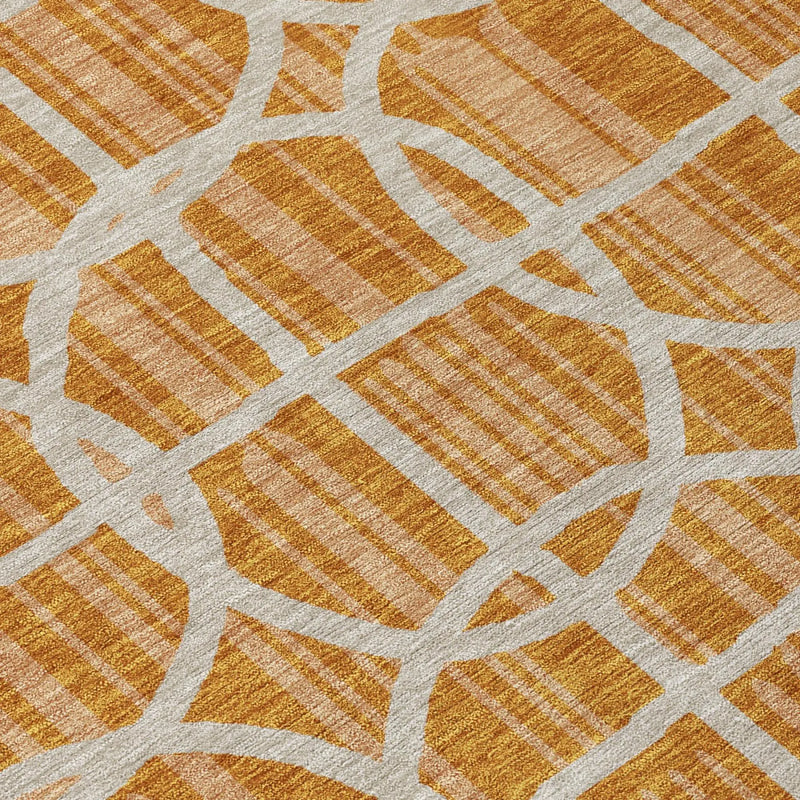 8' Orange And Beige Round Geometric Washable Indoor Outdoor Area Rug Homeroots Outdoor