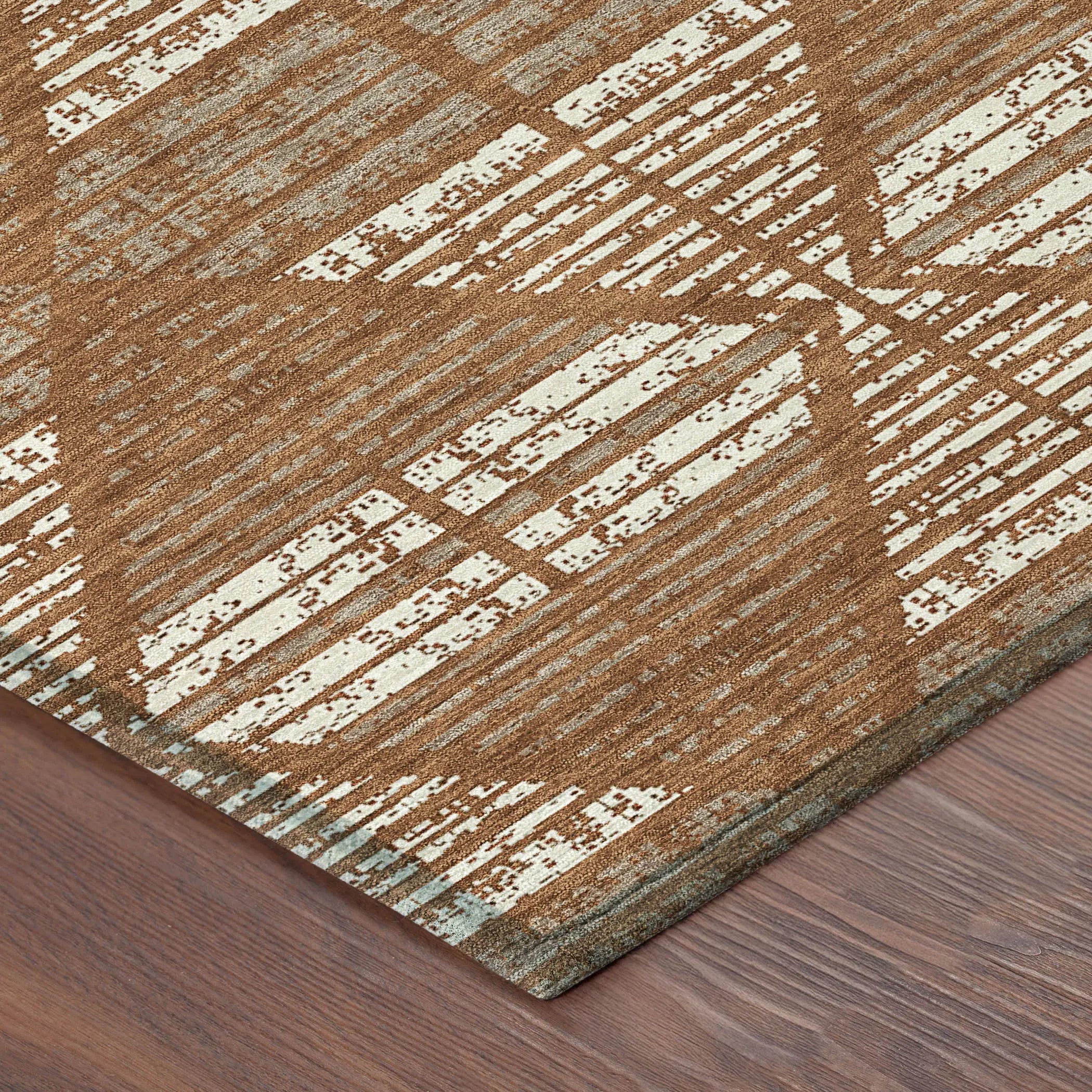 8' Orange And Beige Round Geometric Washable Indoor Outdoor Area Rug Homeroots Outdoor