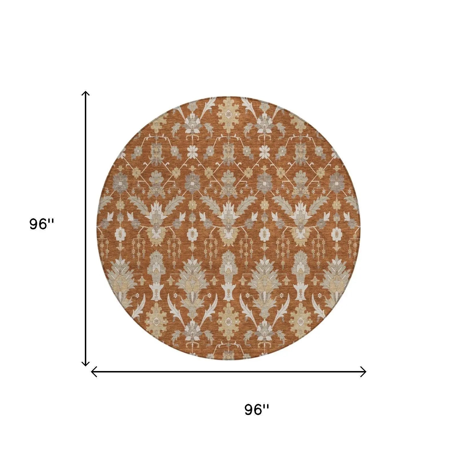 8' Orange And Beige Round Oriental Washable Indoor Outdoor Area Rug Homeroots Outdoor