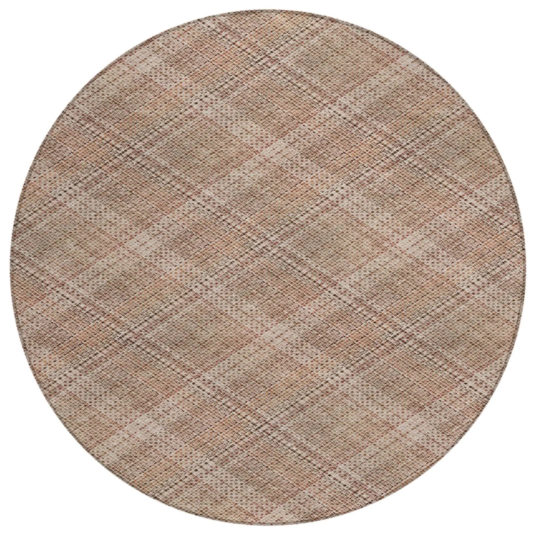 8' Orange And Beige Round Plaid Washable Indoor Outdoor Area Rug Homeroots Outdoor