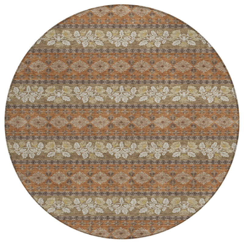 8' Orange And Beige Round Striped Washable Indoor Outdoor Area Rug Homeroots Outdoor
