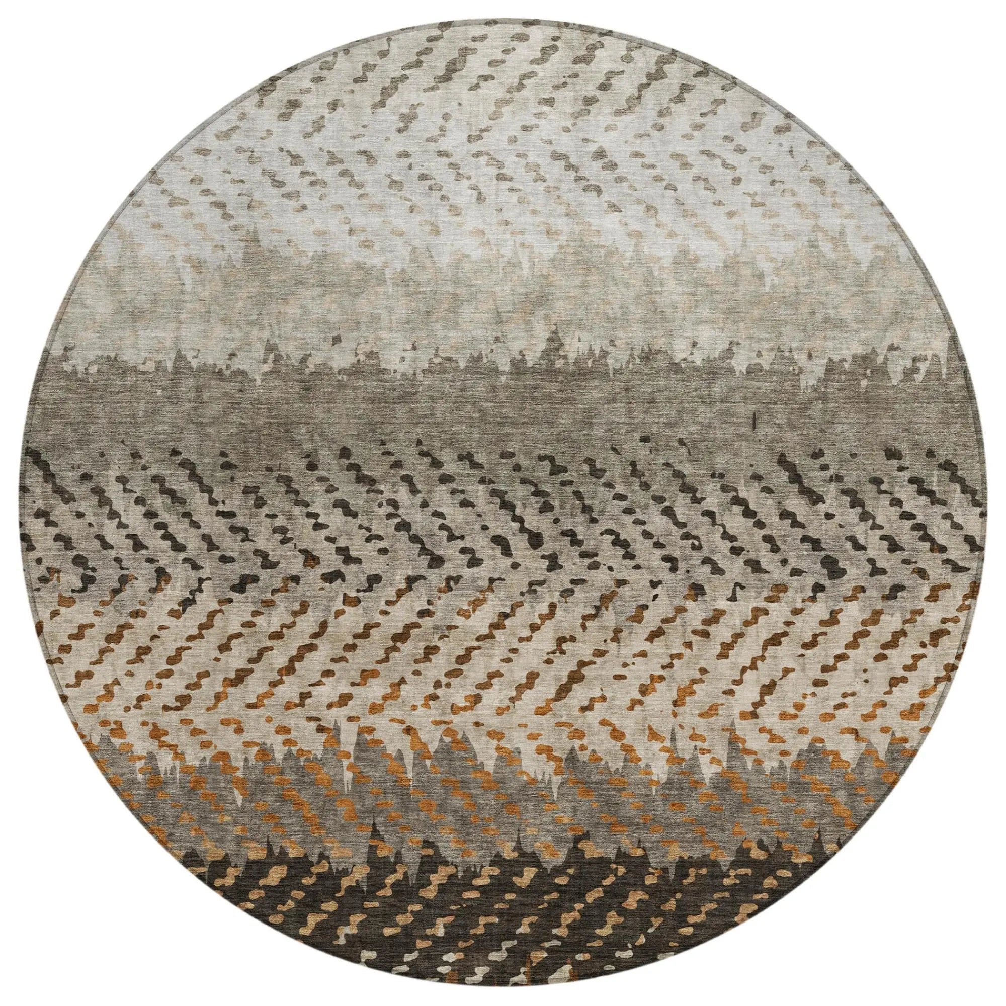 8' Orange And Beige Round Striped Washable Indoor Outdoor Area Rug Homeroots Outdoor
