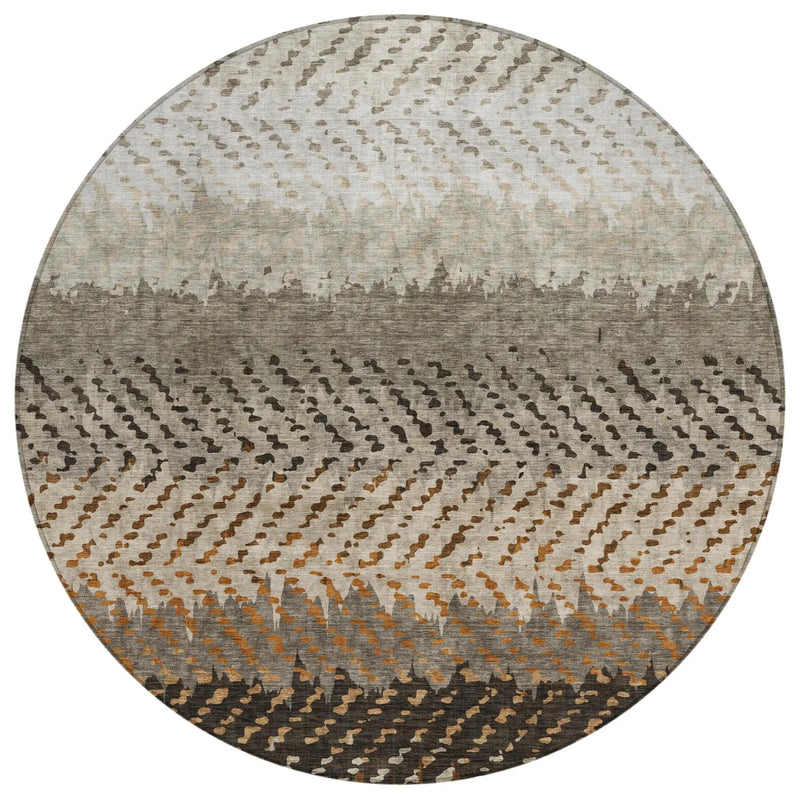 8' Orange And Beige Round Striped Washable Indoor Outdoor Area Rug Homeroots Outdoor