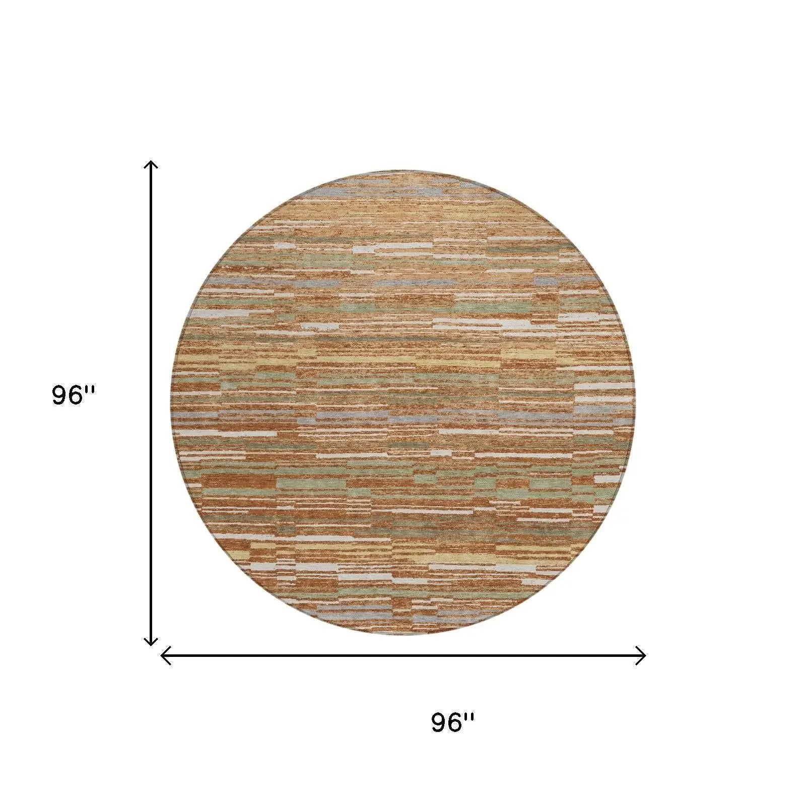 8' Orange And Beige Round Striped Washable Indoor Outdoor Area Rug Homeroots Outdoor
