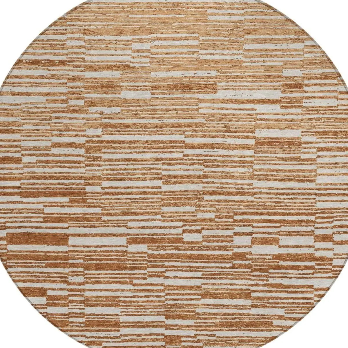 8' Orange And Beige Round Striped Washable Indoor Outdoor Area Rug Homeroots Outdoor