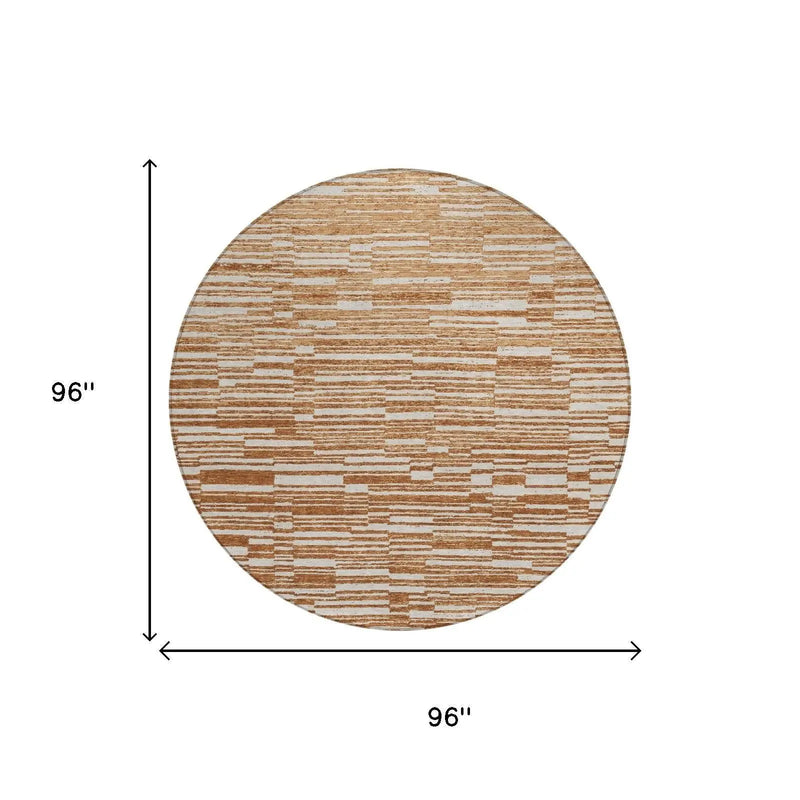 8' Orange And Beige Round Striped Washable Indoor Outdoor Area Rug Homeroots Outdoor