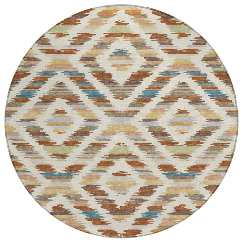 8' Orange And Beige Round Tribal Washable Indoor Outdoor Area Rug Homeroots Outdoor