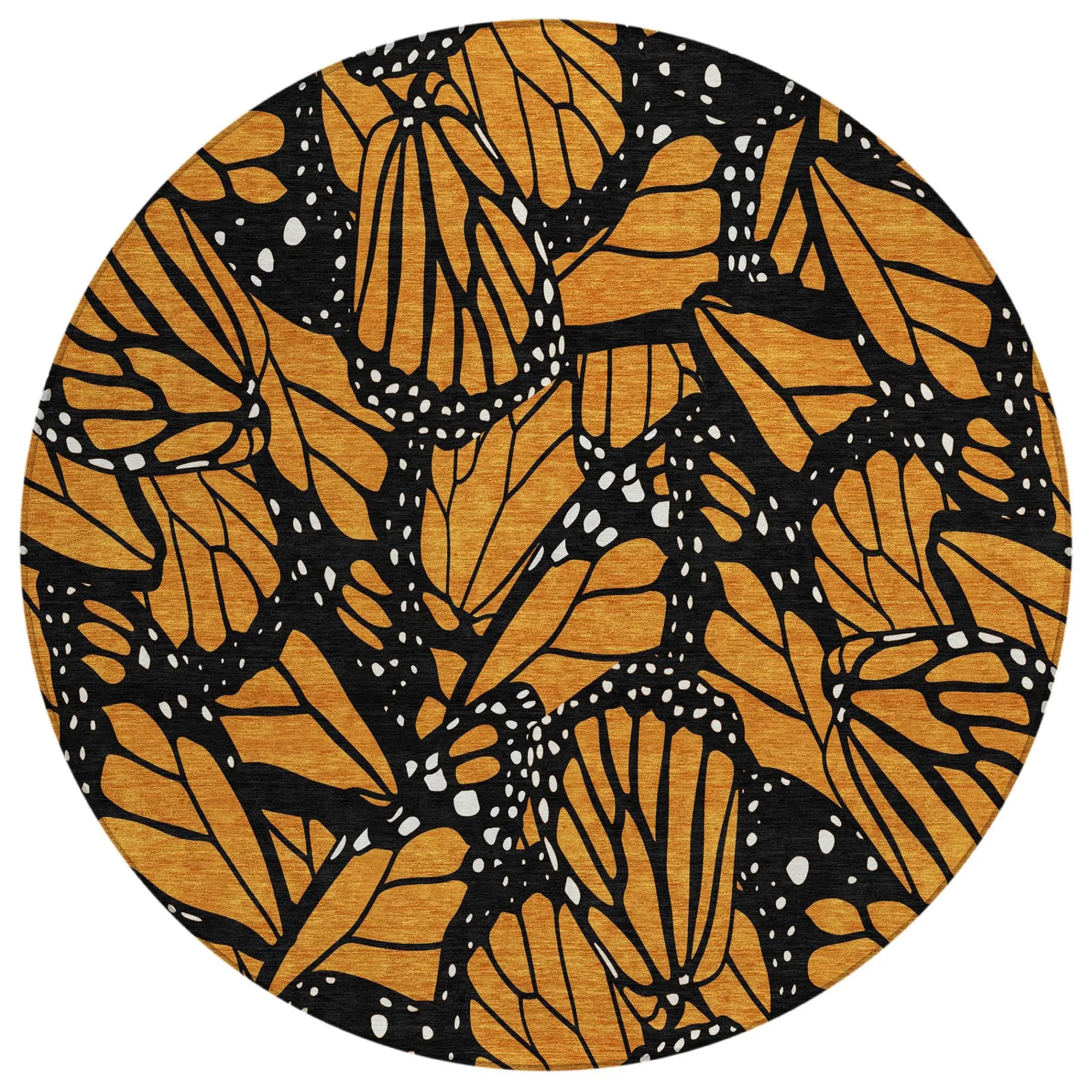 8' Orange And Black Round Animal Print Washable Indoor Outdoor Area Rug Homeroots Outdoor
