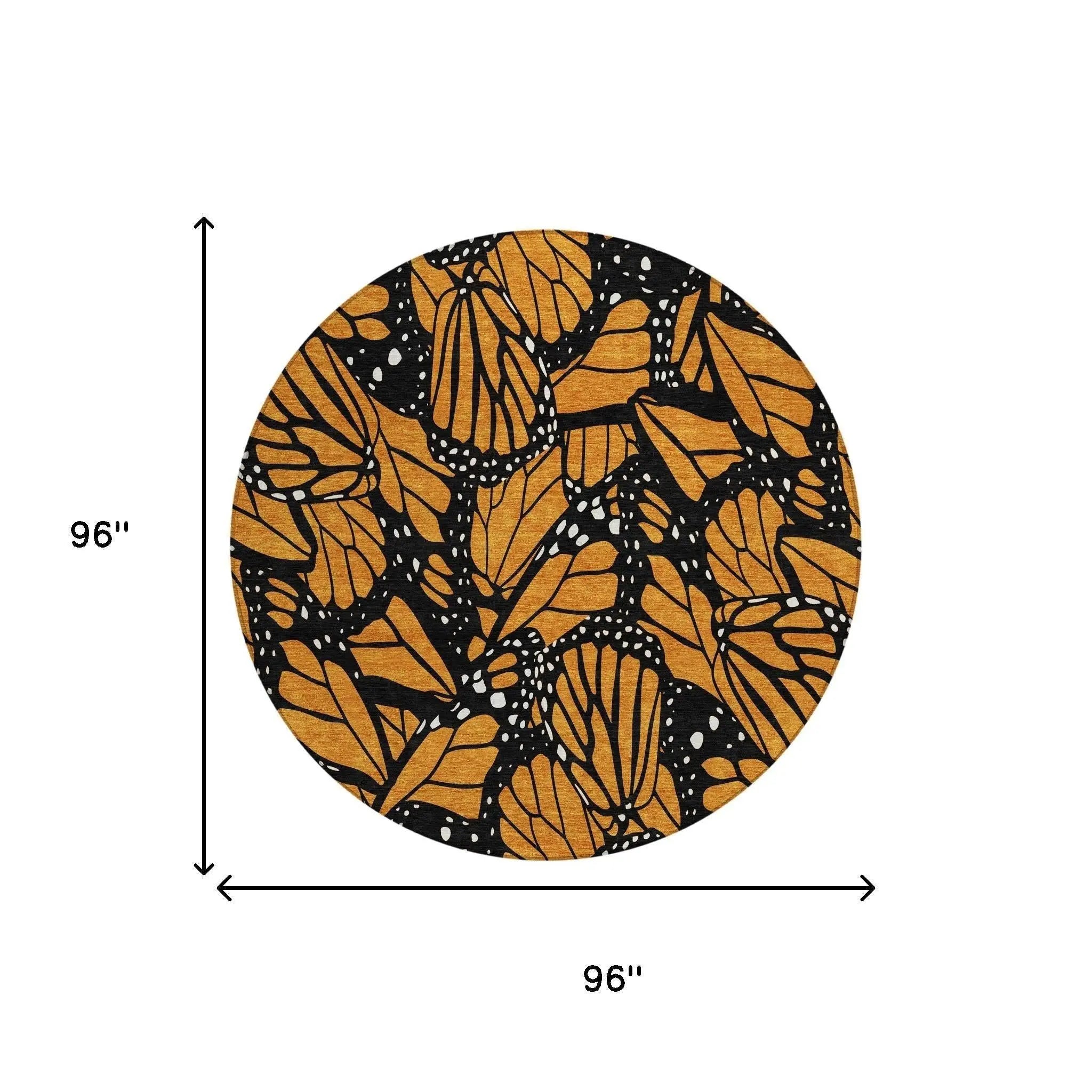 8' Orange And Black Round Animal Print Washable Indoor Outdoor Area Rug Homeroots Outdoor