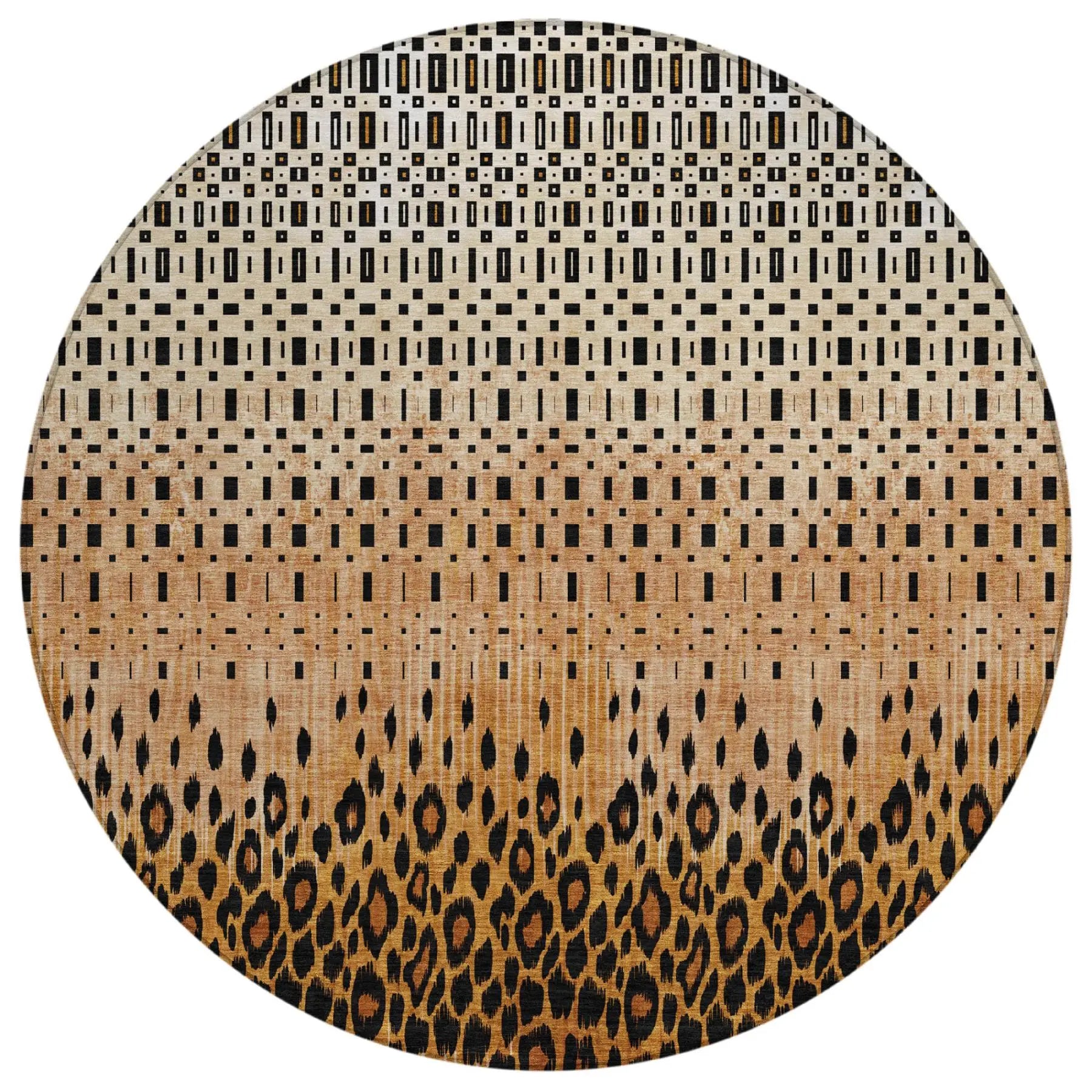 8' Orange And Black Round Geometric Washable Indoor Outdoor Area Rug Homeroots Outdoor