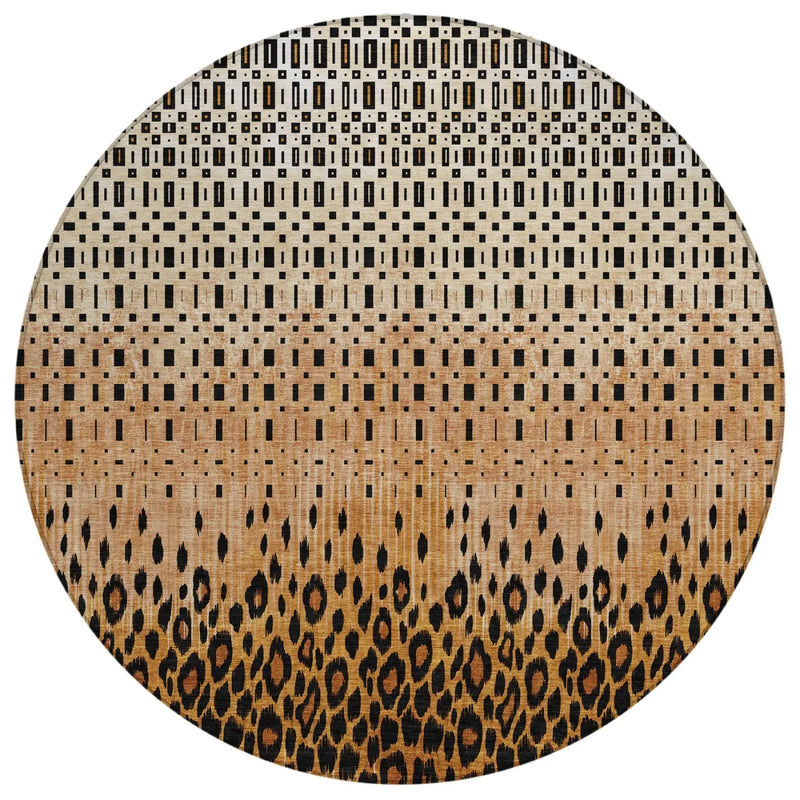8' Orange And Black Round Geometric Washable Indoor Outdoor Area Rug Homeroots Outdoor