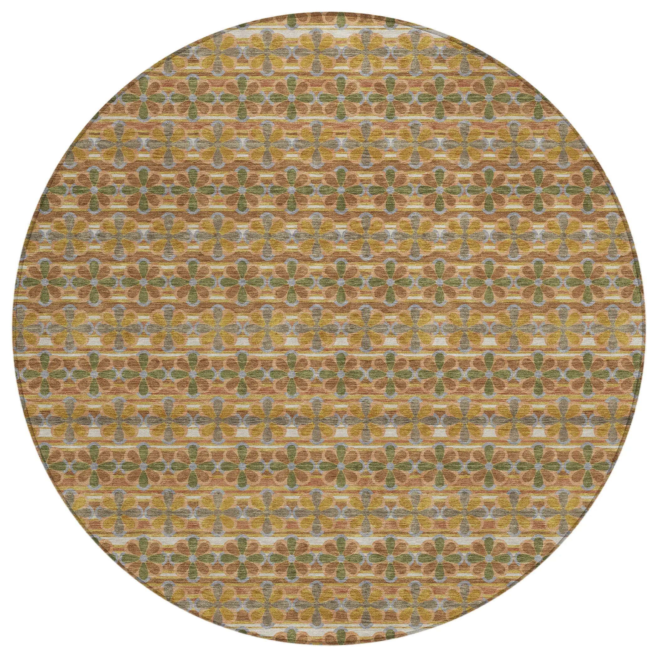 8' Orange And Blue Round Striped Washable Indoor Outdoor Area Rug Homeroots Outdoor