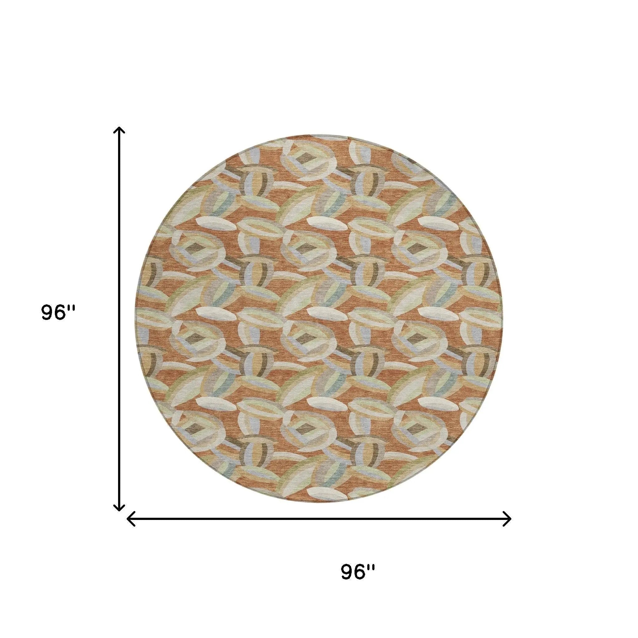 8' Orange And Brown Round Abstract Washable Indoor Outdoor Area Rug Homeroots Outdoor
