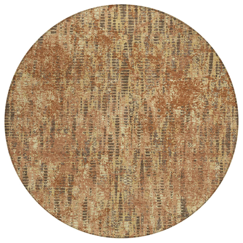 8' Orange And Brown Round Abstract Washable Indoor Outdoor Area Rug Homeroots Outdoor