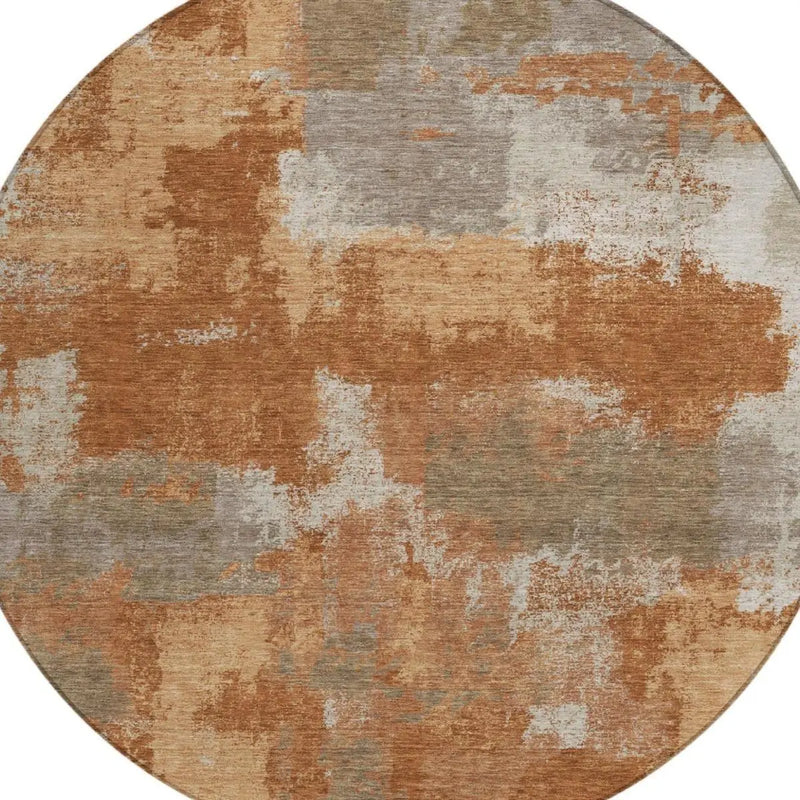 8' Orange And Brown Round Abstract Washable Indoor Outdoor Area Rug Homeroots Outdoor