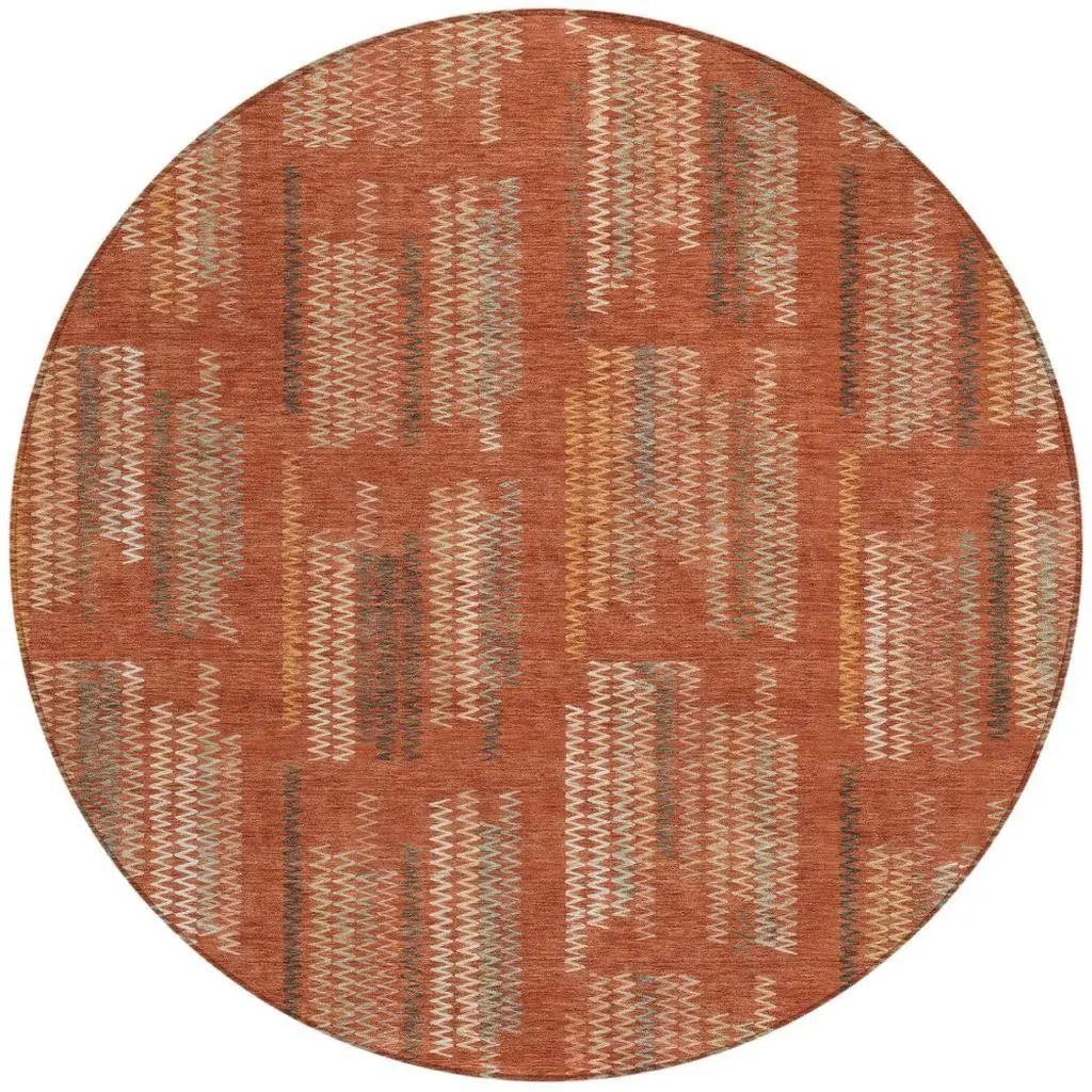 8' Orange And Brown Round Abstract Washable Indoor Outdoor Area Rug Homeroots Outdoor