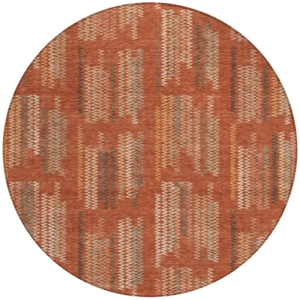 8' Orange And Brown Round Abstract Washable Indoor Outdoor Area Rug Homeroots Outdoor