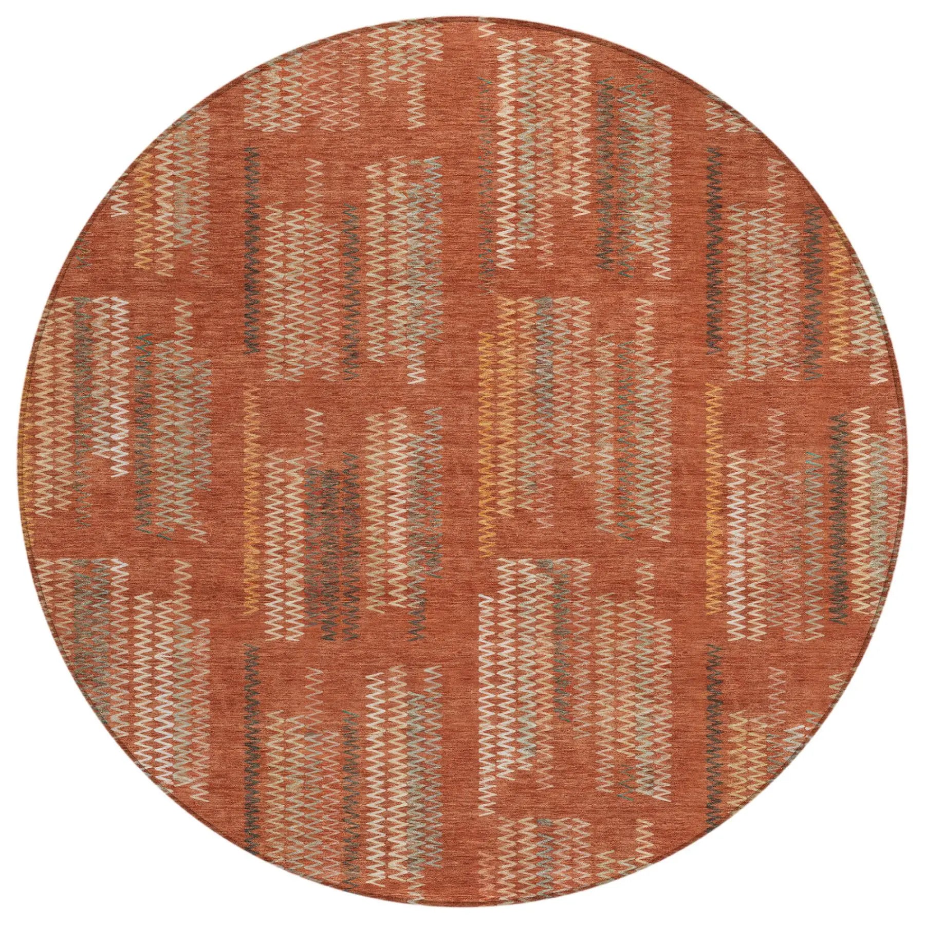 8' Orange And Brown Round Abstract Washable Indoor Outdoor Area Rug Homeroots Outdoor
