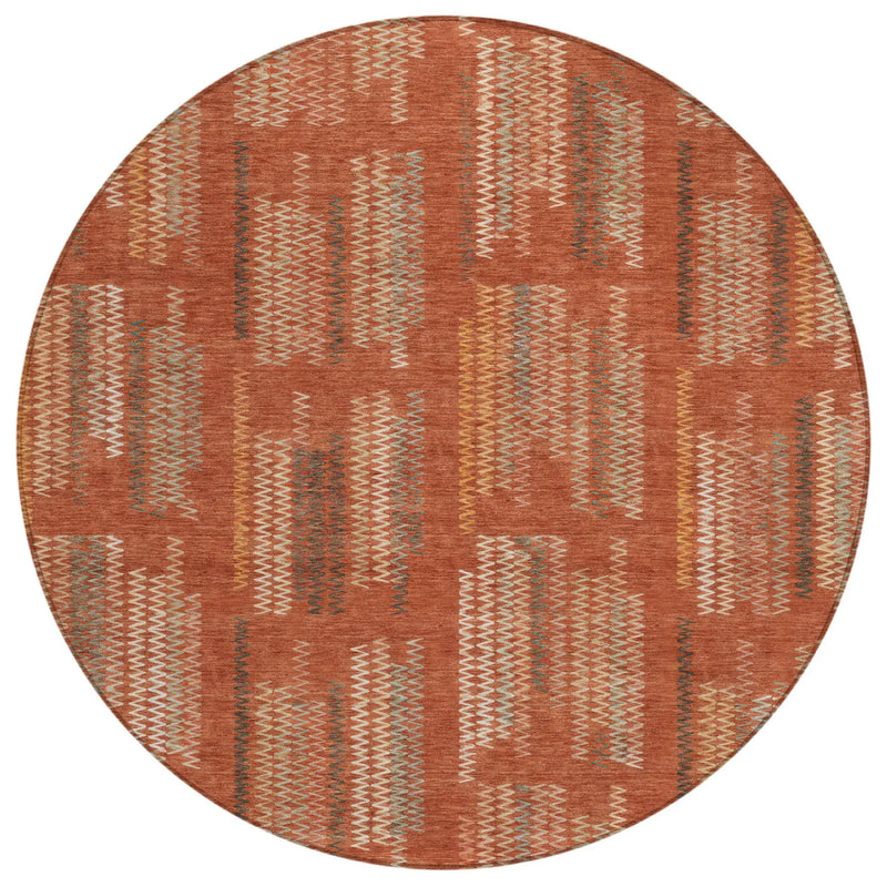 8' Orange And Brown Round Abstract Washable Indoor Outdoor Area Rug Homeroots Outdoor