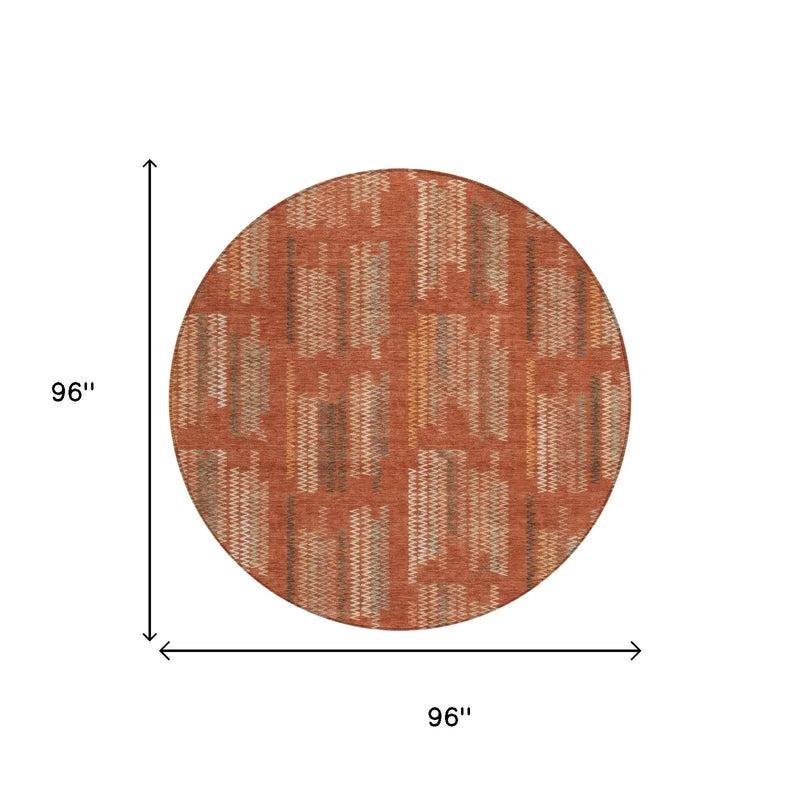 8' Orange And Brown Round Abstract Washable Indoor Outdoor Area Rug Homeroots Outdoor
