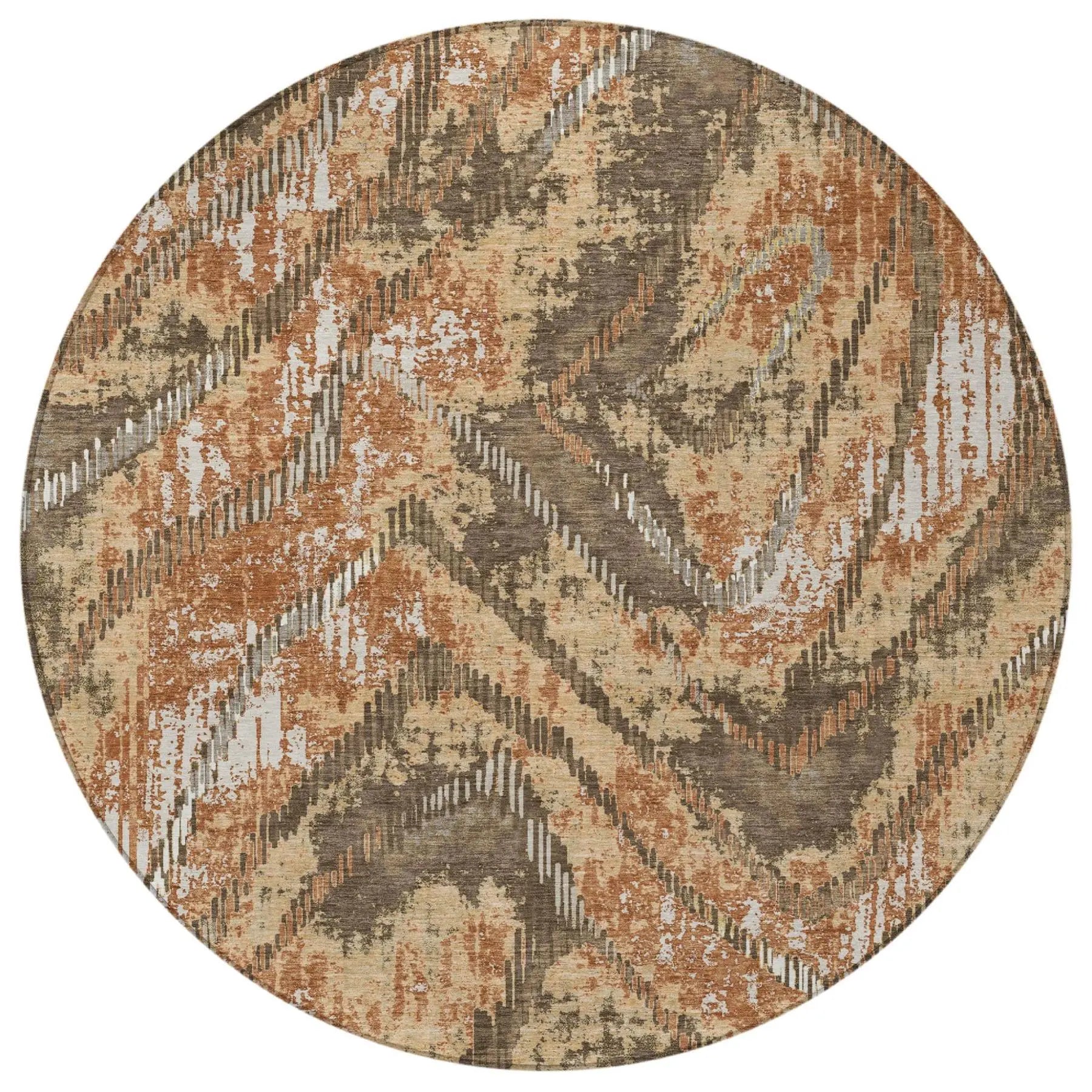 8' Orange And Brown Round Abstract Washable Indoor Outdoor Area Rug Homeroots Outdoor