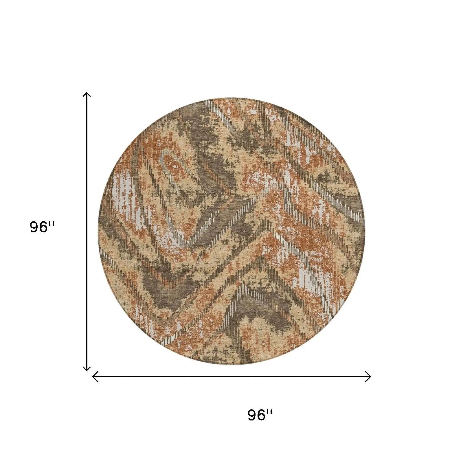 8' Orange And Brown Round Abstract Washable Indoor Outdoor Area Rug Homeroots Outdoor