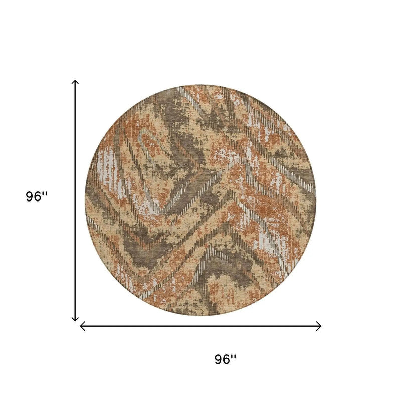 8' Orange And Brown Round Abstract Washable Indoor Outdoor Area Rug Homeroots Outdoor