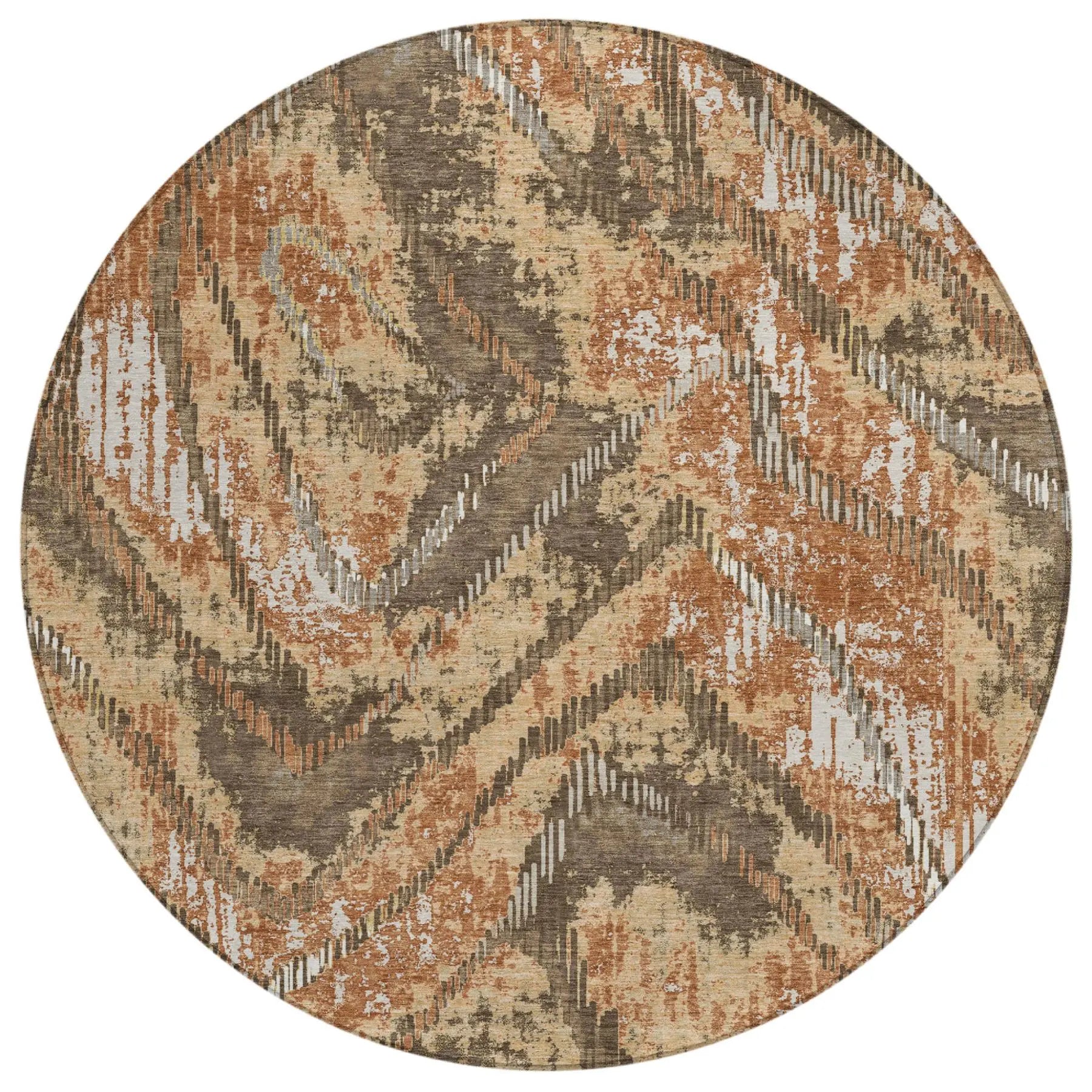 8' Orange And Brown Round Abstract Washable Indoor Outdoor Area Rug Homeroots Outdoor