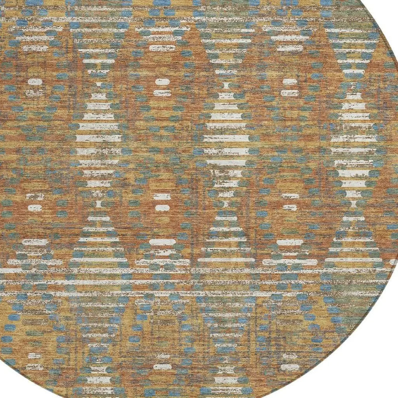 8' Orange And Brown Round Floral Medallion Washable Indoor Outdoor Area Rug Homeroots Outdoor