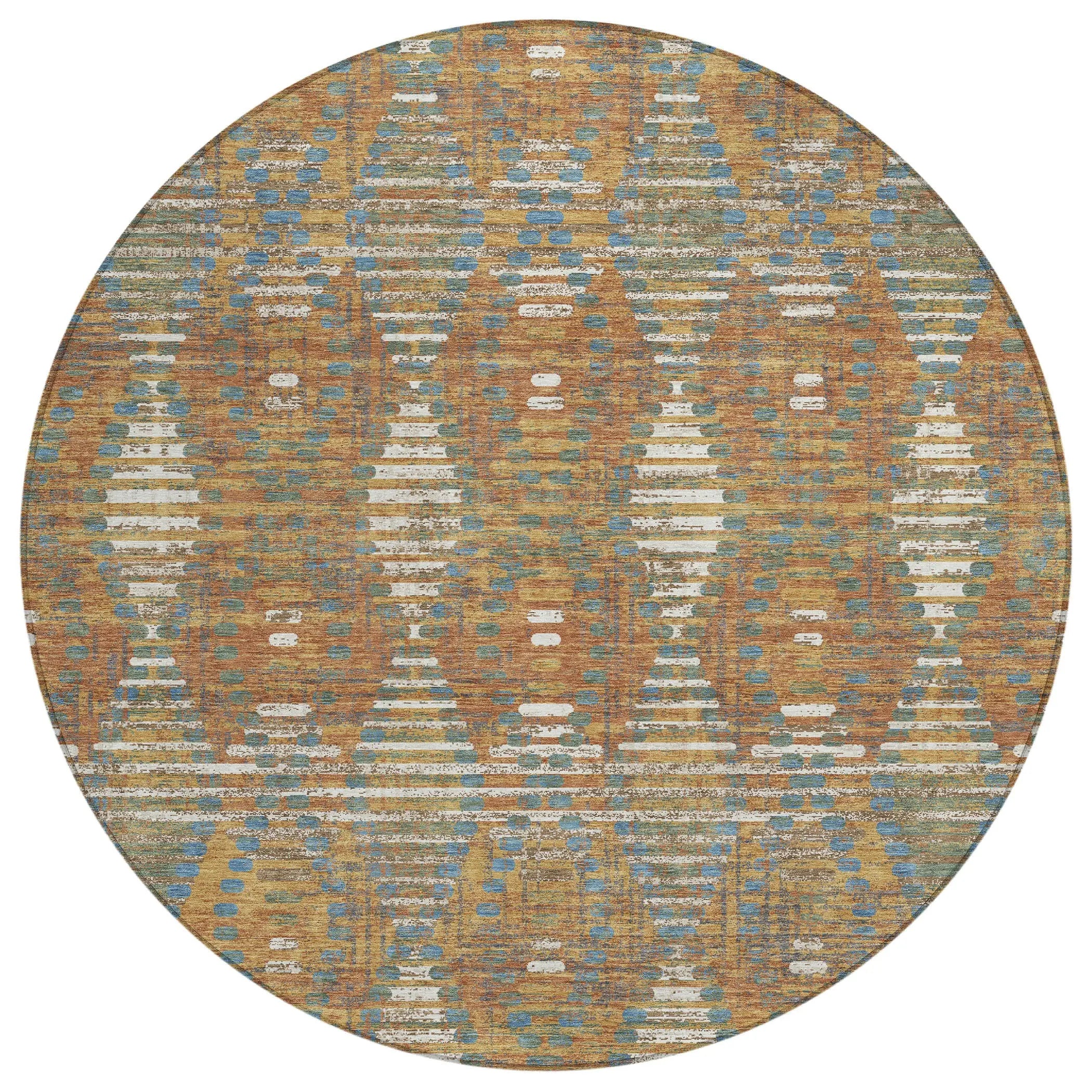 8' Orange And Brown Round Floral Medallion Washable Indoor Outdoor Area Rug Homeroots Outdoor