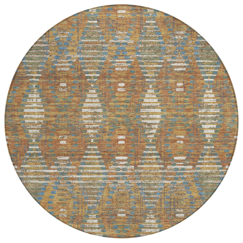 8' Orange And Brown Round Floral Medallion Washable Indoor Outdoor Area Rug Homeroots Outdoor
