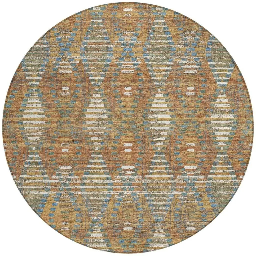 8' Orange And Brown Round Floral Medallion Washable Indoor Outdoor Area Rug Homeroots Outdoor