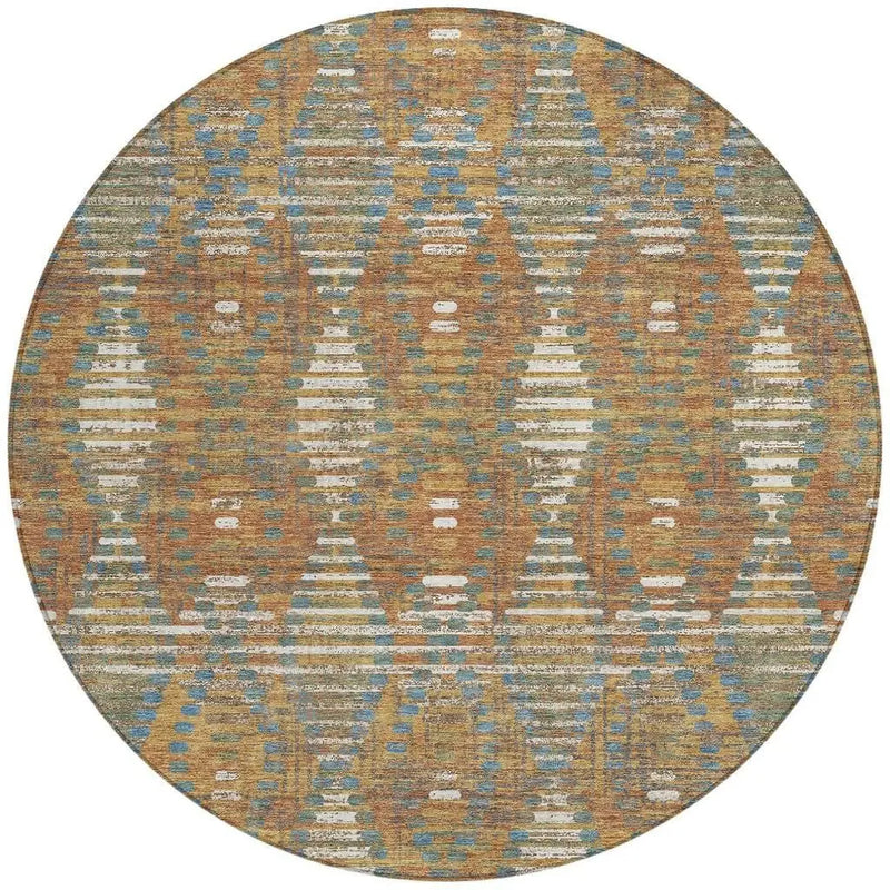 8' Orange And Brown Round Floral Medallion Washable Indoor Outdoor Area Rug Homeroots Outdoor