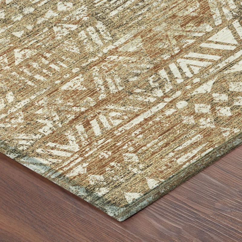 8' Orange And Brown Round Geometric Washable Indoor Outdoor Area Rug Homeroots Outdoor