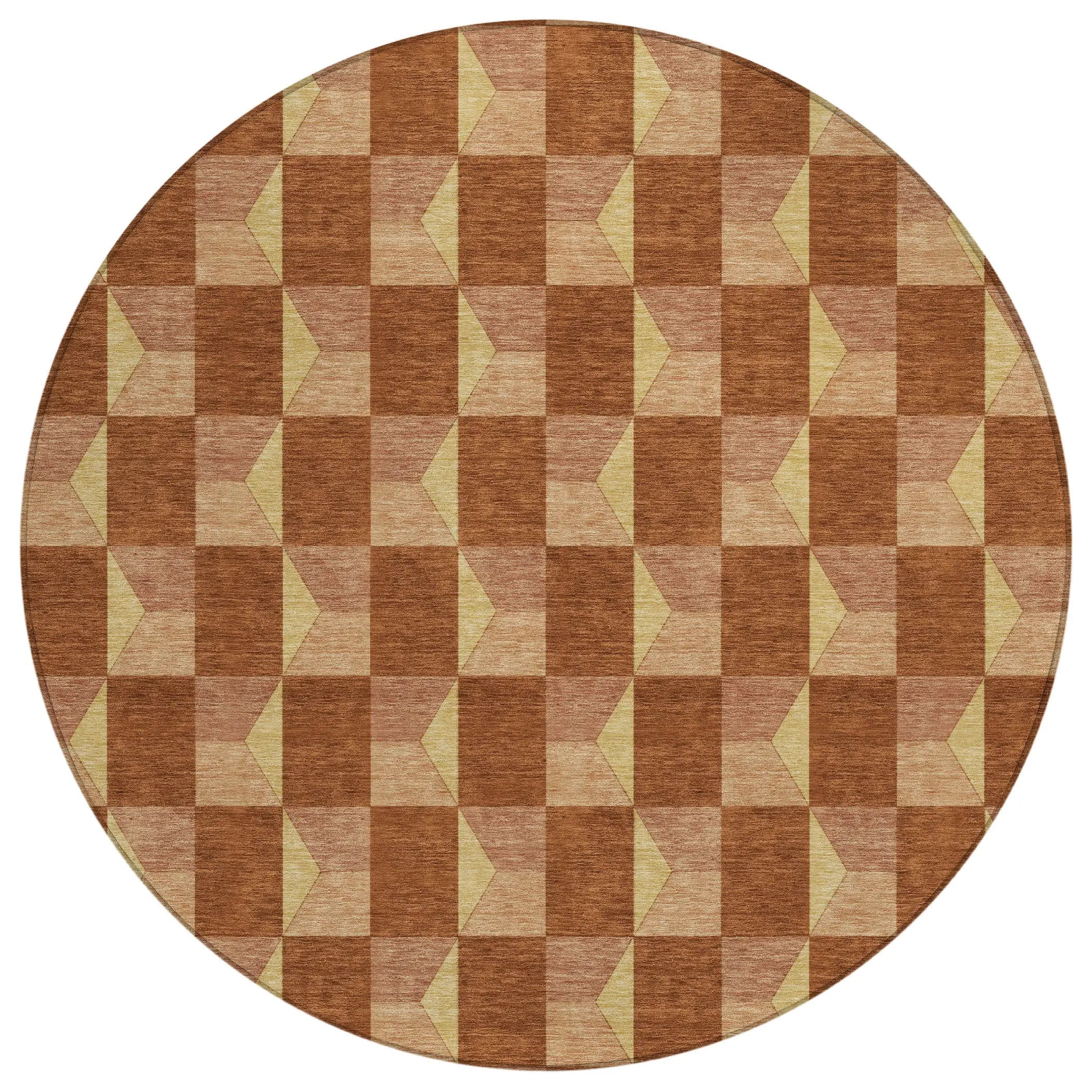 8' Orange And Brown Round Geometric Washable Indoor Outdoor Area Rug Homeroots Outdoor
