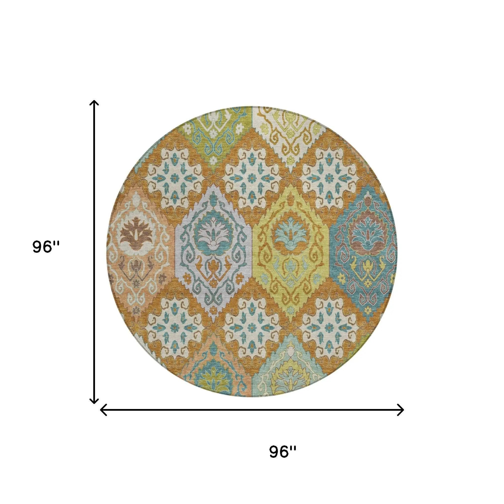8' Orange And Brown Round Geometric Washable Indoor Outdoor Area Rug Homeroots Outdoor