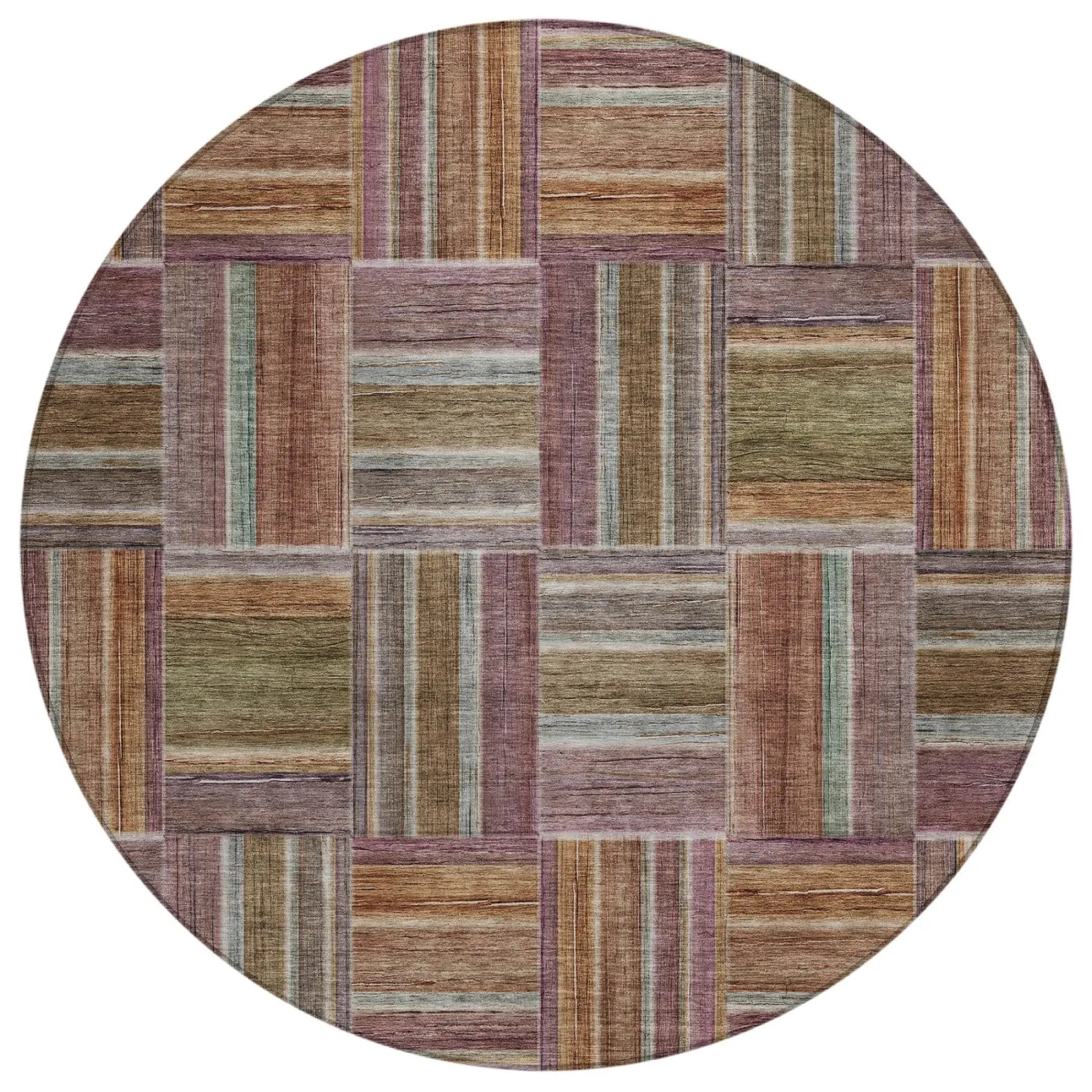 8' Orange And Brown Round Geometric Washable Indoor Outdoor Area Rug Homeroots Outdoor