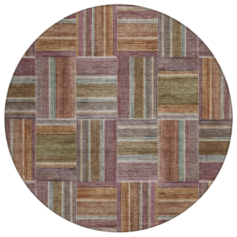 8' Orange And Brown Round Geometric Washable Indoor Outdoor Area Rug Homeroots Outdoor